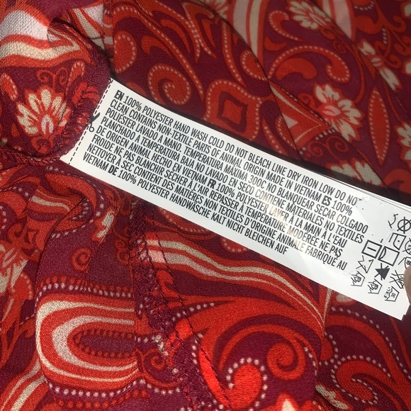 Forever 21 BLOUSE TOP LONG SLEEVE RED PAISLEY SZ S - Picture 8 of 8